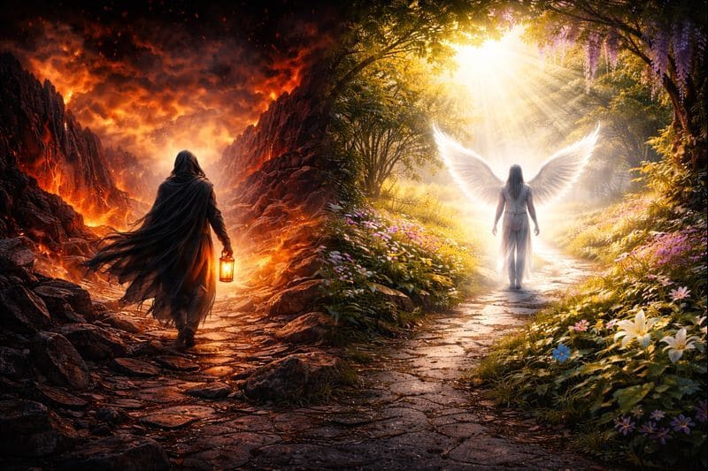 Unrealized life paths symbolizing phantom outcomes and probability residue