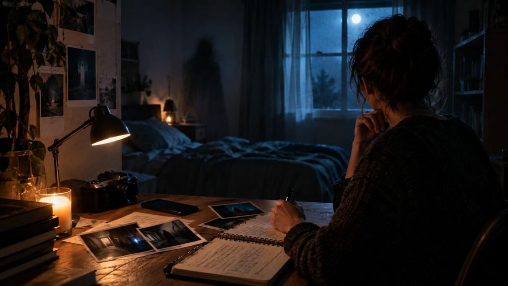 Person investigating an unexplained paranormal experience at night